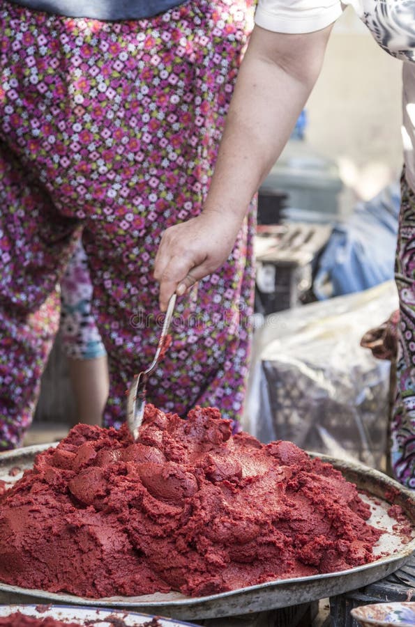 Preparing Homemade Tomato Paste in Turkey Stock Image Image of