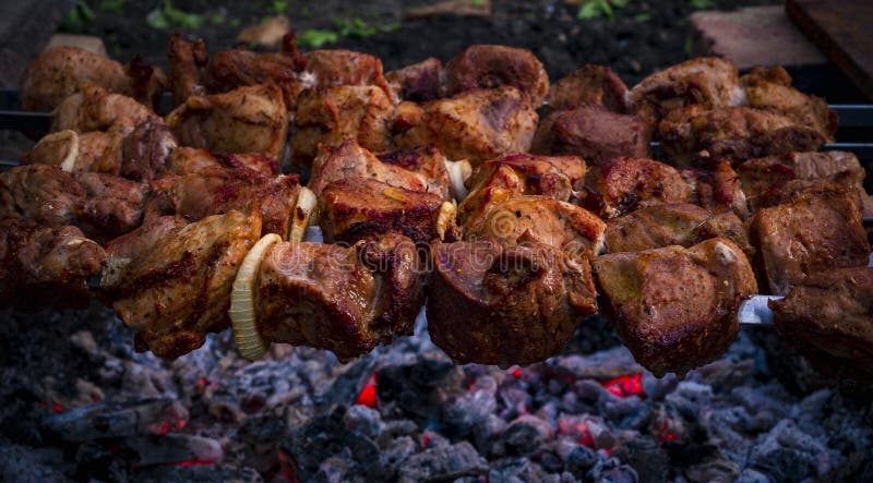 Shashlik or Shashlyk Meaning Skewered Meat Was Originally Made Stock Image  - Image of recipe, grilled: 104226073