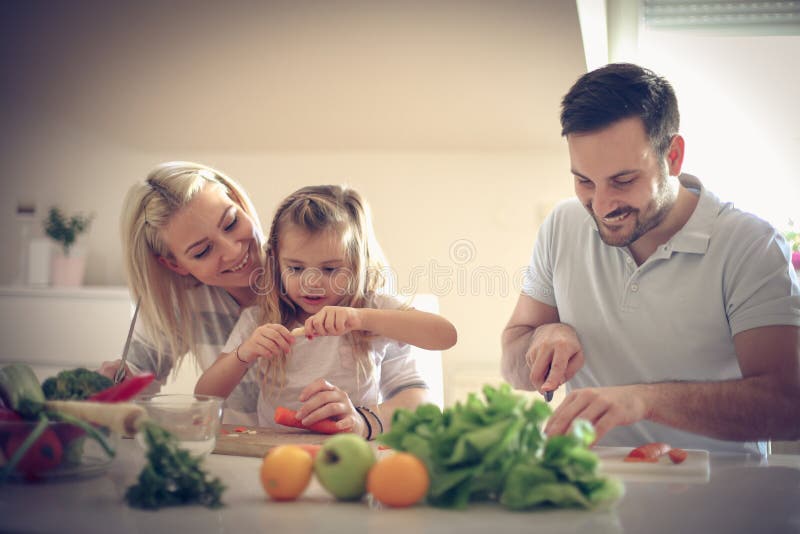 Preparing Soup. Family in Kitchen. Stock Photo - Image of cooking