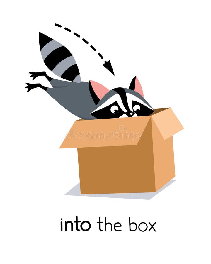 Preposition of Movement. Raccoon Jumps into the Box Stock Vector -  Illustration of language, funny: 201469371