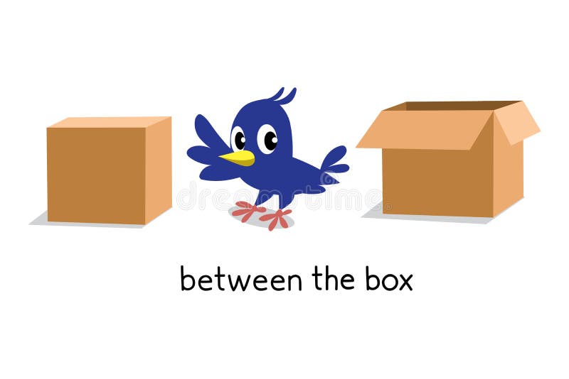 Preposition of Place. BIrd between Two Boxes Stock Vector - Illustration of  preposition, bird: 210003943