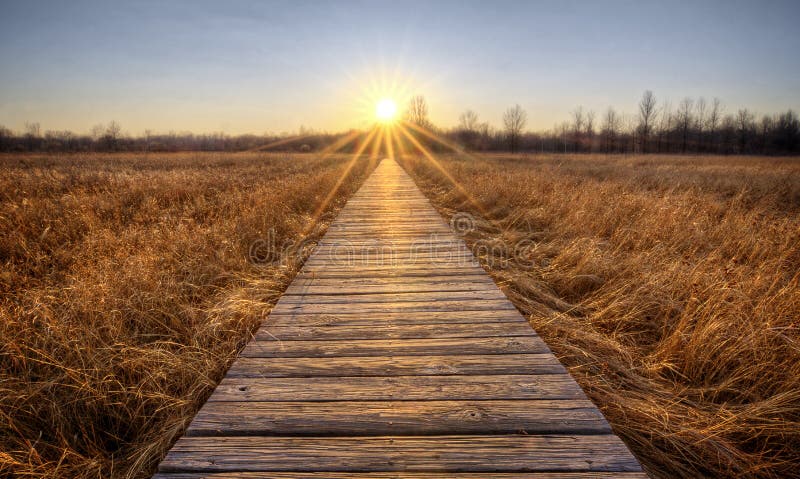 Preryjny Boardwalk zmierzch fotografia royalty free Preryjny Boardwalk zmierzch fotografia royalty free