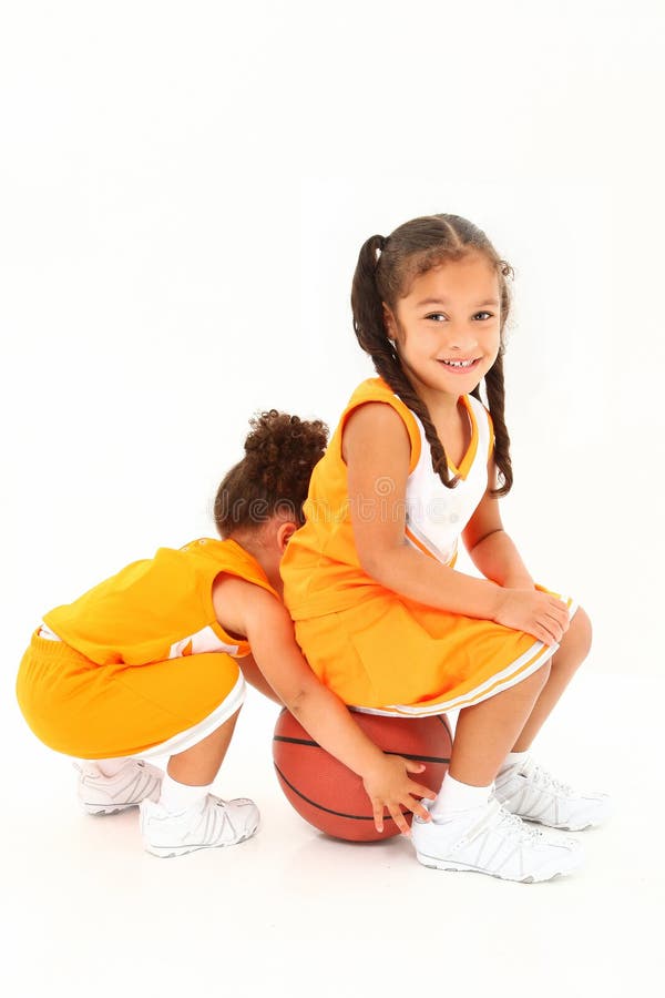 Preschool Basketball Team-mates over white.