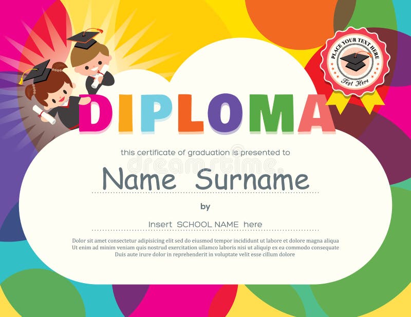 Preschool Elementary school Kids Diploma certificate background design template. Preschool Elementary school Kids Diploma certificate background design template