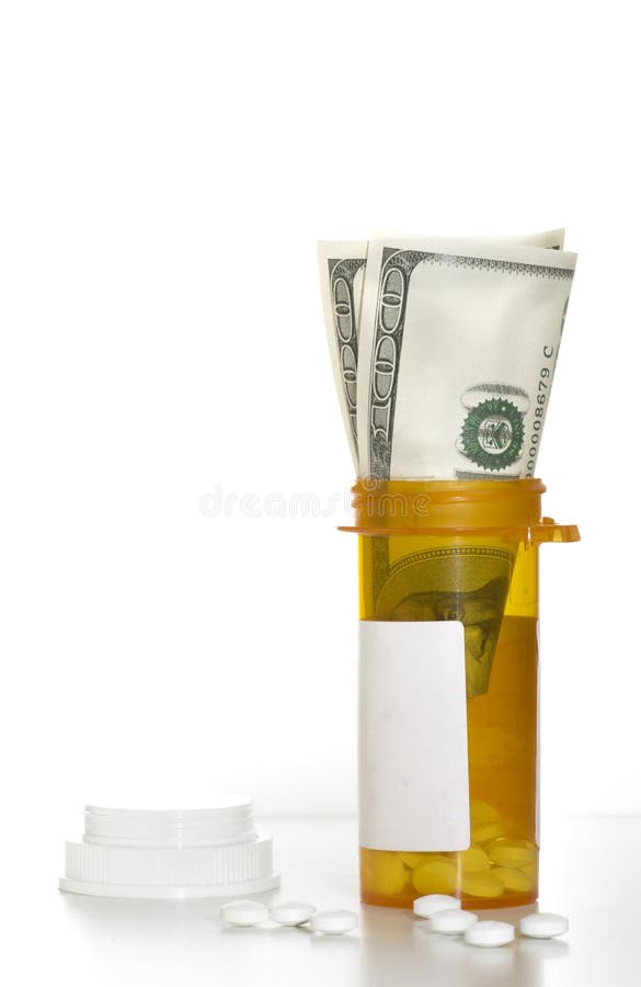 Prescription pills and money cash