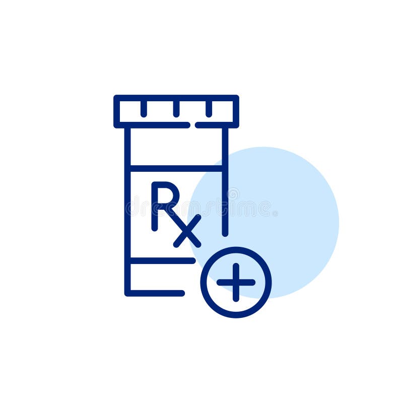 Prescription refill in pharmacy. Pill bottle. Pixel perfect, editable stroke line icon royalty free illustration Prescription refill in pharmacy. Pill bottle. Pixel perfect, editable stroke line icon royalty free illustration