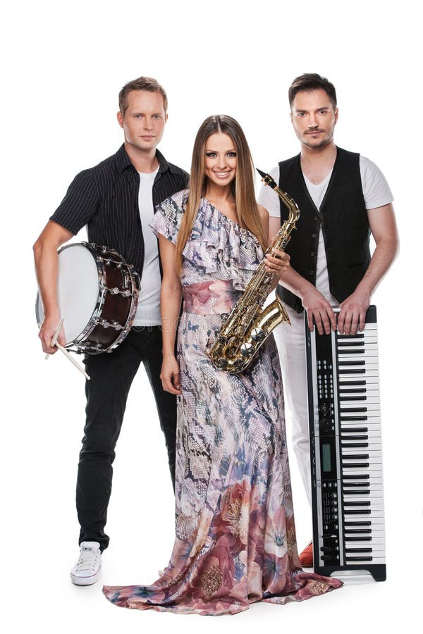 Presentación de moda de la banda de la música integral sobre el fondo blanco. foto de archivo Presentación de moda de la banda de la música integral sobre el fondo blanco. foto de archivo