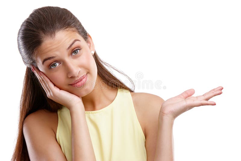 Presentación de palma y retrato de mujer en estudio con oferta de oportunidad y espacio de promoción. información de mockup y mano fotos de archivo