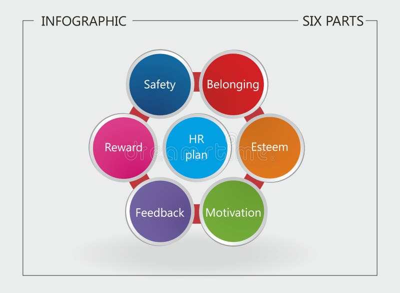 Vector illustration with infographic with seven part outside centrum. Metallic look on outlines. royalty free illustration