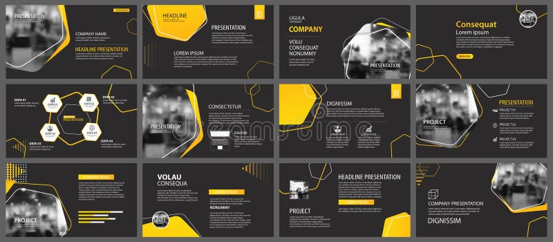 Presentation and slide layout background. Design yellow and black geometric template. Use for business annual report, flyer, stock illustration Presentation and slide layout background. Design yellow and black geometric template. Use for business annual report, flyer, stock illustration