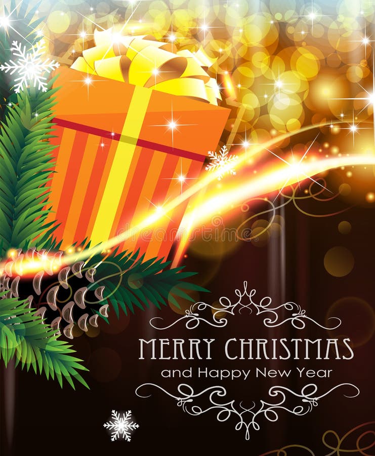 Presente alaranjado do Natal no fundo efervescente ilustração stock Presente alaranjado do Natal no fundo efervescente ilustração stock