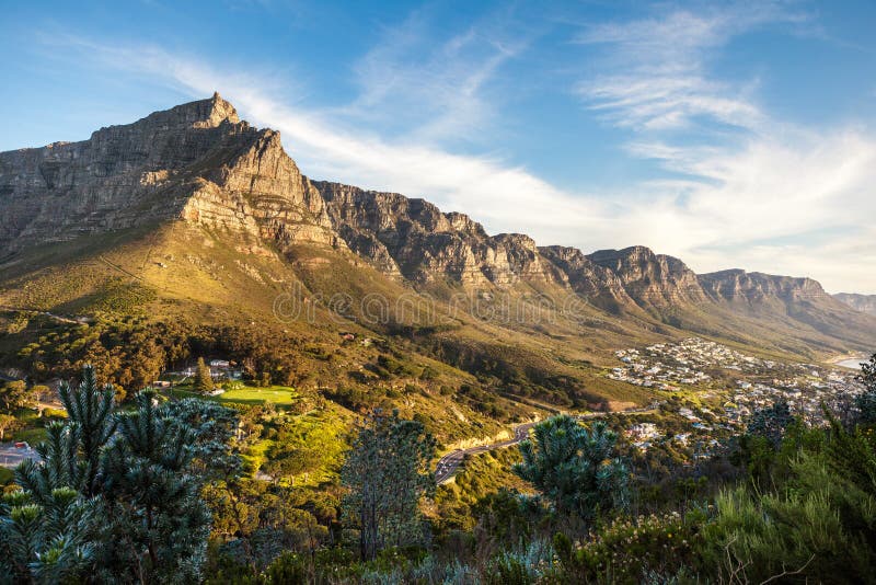 Table Mountain and the Twelve Apostles at dusk from Lion's Head - landscape exterior. Table Mountain and the Twelve Apostles at dusk from Lion's Head - landscape exterior