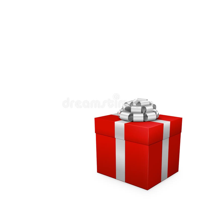 Red Gift Box with Silver Ribbon and Bow in Same Color - Square Format. Greeting Card Template for Festivity like Christmas, Birthday Parties or other Events. With White Space for Your Design Elements. Red Gift Box with Silver Ribbon and Bow in Same Color - Square Format. Greeting Card Template for Festivity like Christmas, Birthday Parties or other Events. With White Space for Your Design Elements