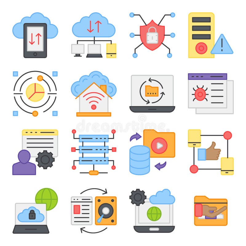 Pack of Cloud Data Transfer Flat Icons royalty free illustration