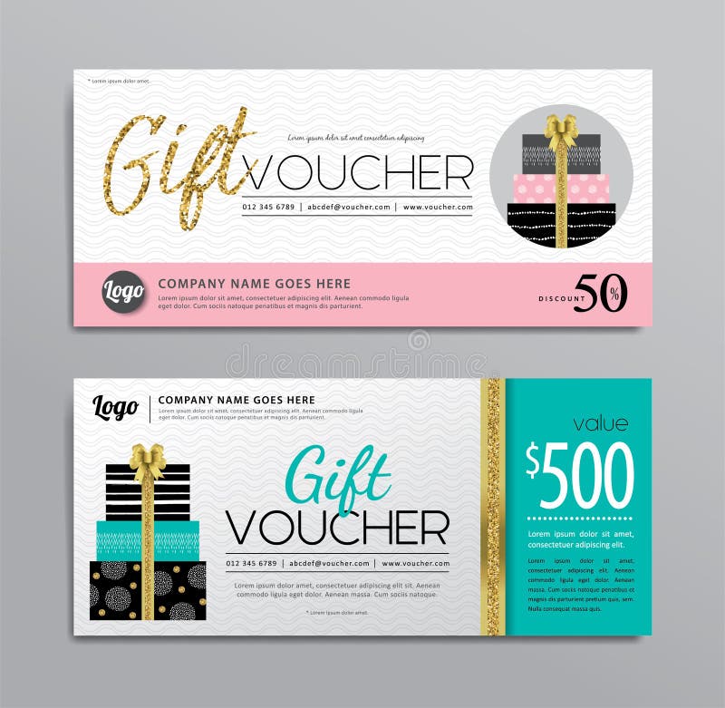 Gift voucher templates with presents and gold ribbon. Gift voucher templates with presents and gold ribbon