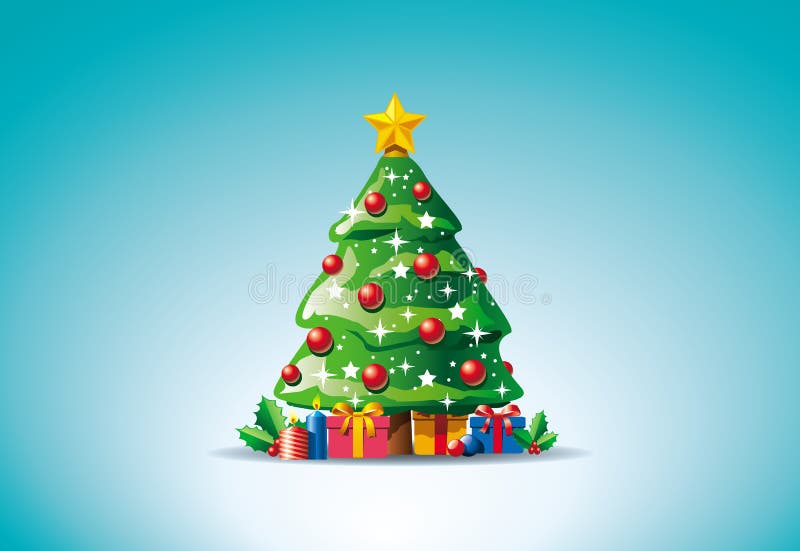 Presents around Christmas tree vector illustration