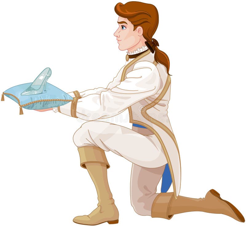 Prince presents a glass slipper. Prince presents a glass slipper