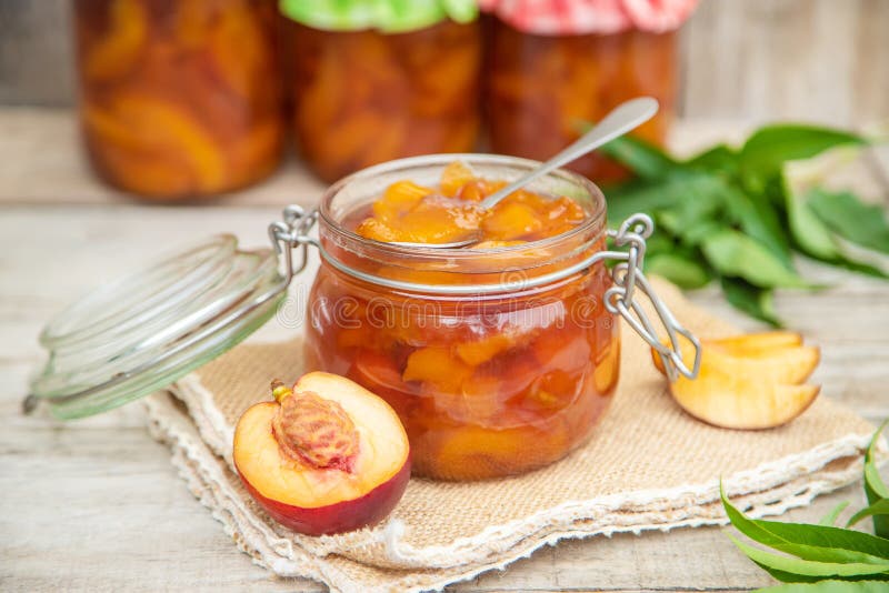 Preservation of Nectarine Jam. Selective Focus. Food Stock Photo