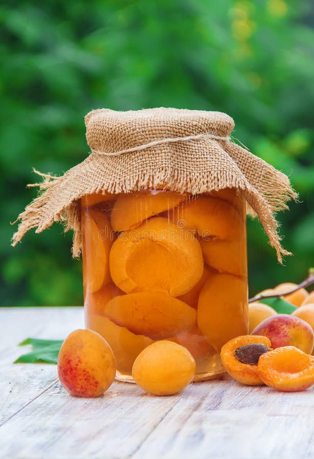 Preserved Homemade Apricots in Jars. Selective Focus Stock Image