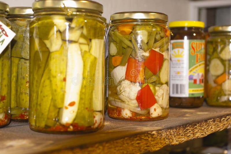 Preserves in clear jars stock images