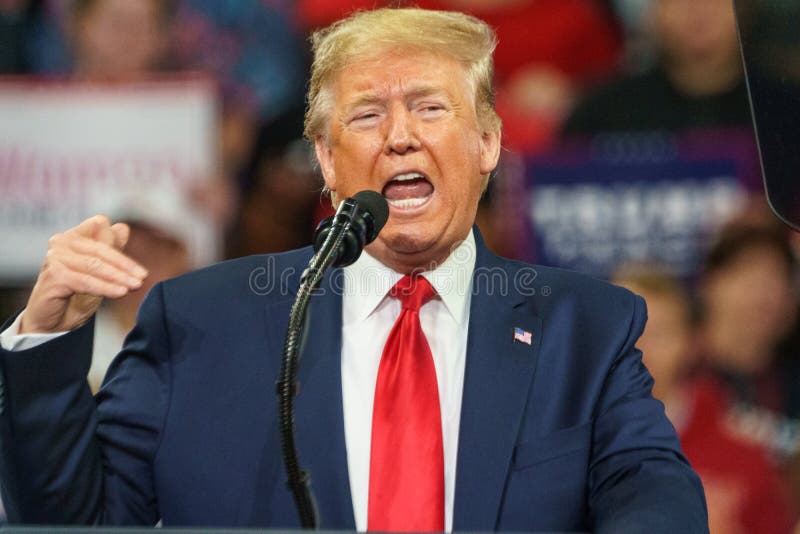Hershey, PA / USA - December 7, 2019:  President Donald Trump speaking at a rally after the US Congress House Leaders announced his impeachment