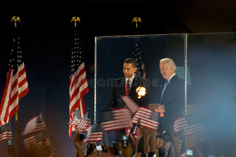 Barack Obama and Joe Biden Celebrate in Grant Park, Chicago, Illiois. Barack Obama and Joe Biden Celebrate in Grant Park, Chicago, Illiois