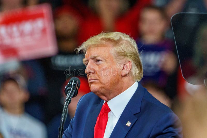 Hershey, PA / USA - December 7, 2019:  President Donald Trump speaking at a rally after the US Congress House Leaders announced his impeachment. Hershey, PA / USA - December 7, 2019:  President Donald Trump speaking at a rally after the US Congress House Leaders announced his impeachment