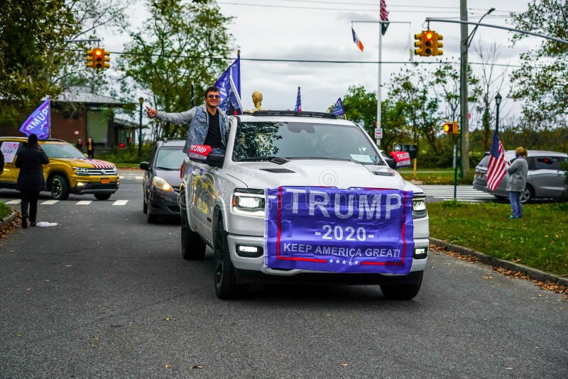 BROOKLYN, NEW YORK - OCTOBER 25, 2020: President Trump supporters participate at New York for Trump 2020 car parade in Brooklyn, New York