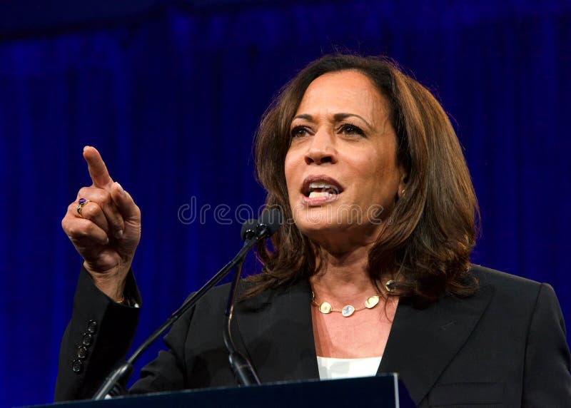 Presidential Candidate Kamala Harris at the DNC Summer meeting. San Francisco, CA - August 23, 2019: Presidential candidate Kamala Harris speaking at the stock image Presidential Candidate Kamala Harris at the DNC Summer meeting. San Francisco, CA - August 23, 2019: Presidential candidate Kamala Harris speaking at the stock image
