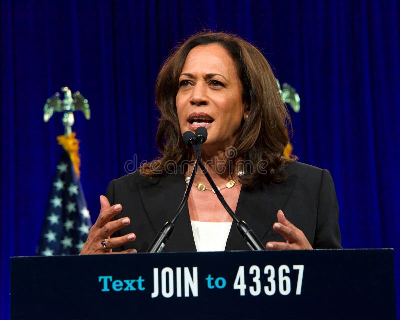 San Francisco, CA - August 23, 2019: Presidential candidate Kamala Harris speaking at the Democratic National Convention summer session in San Francisco, California. San Francisco, CA - August 23, 2019: Presidential candidate Kamala Harris speaking at the Democratic National Convention summer session in San Francisco, California