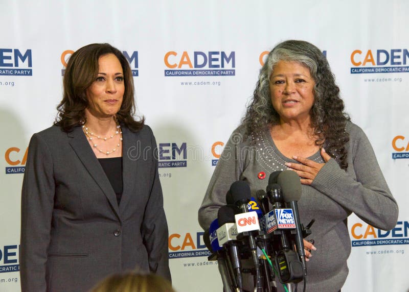 Long Beach, CA - Nov 16, 2019: Presidential candidate Kamala Harris speaking at the Democratic Party Endorsing Convention in Long Beach, CA. Long Beach, CA - Nov 16, 2019: Presidential candidate Kamala Harris speaking at the Democratic Party Endorsing Convention in Long Beach, CA