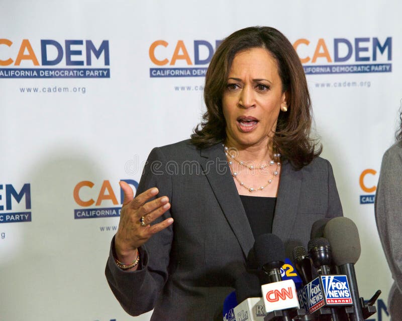 Long Beach, CA - Nov 16, 2019: Presidential candidate Kamala Harris speaking at the Democratic Party Endorsing Convention in Long Beach, CA. Long Beach, CA - Nov 16, 2019: Presidential candidate Kamala Harris speaking at the Democratic Party Endorsing Convention in Long Beach, CA