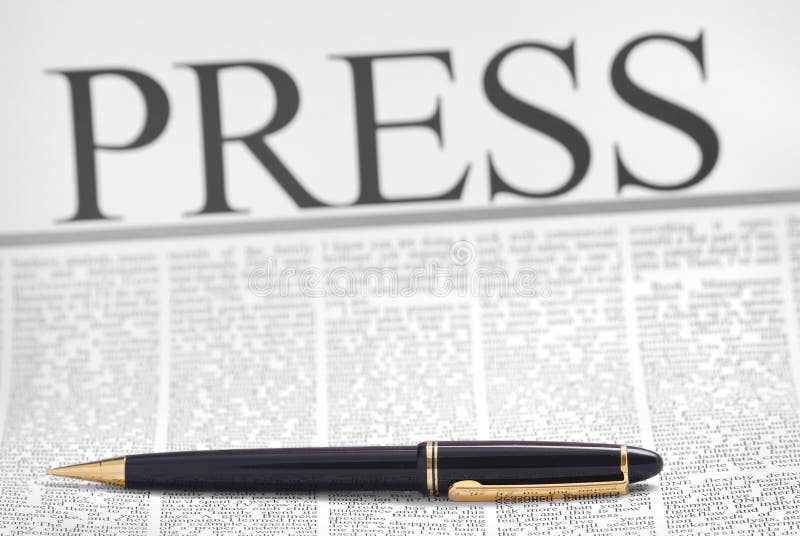 Press. Headline, luxury pen on newspaper page Press. Headline, luxury pen on newspaper page
