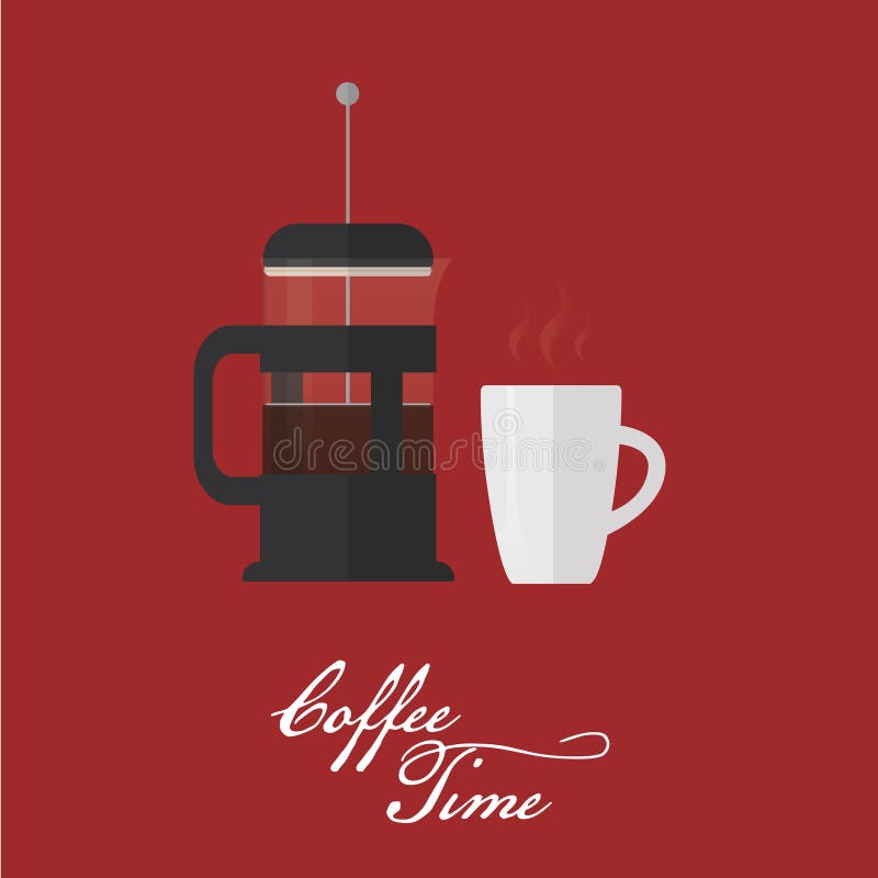 Presse de Français et tasse de café Style plat illustration de vecteur Presse de Français et tasse de café Style plat illustration de vecteur
