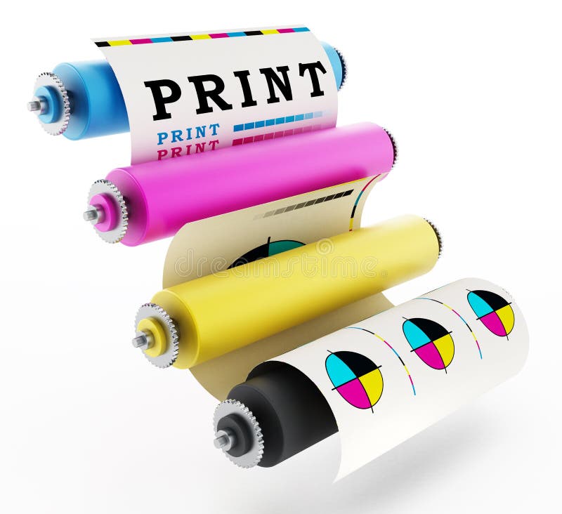 Presse typographique de CMYK avec la copie d'essai illustration 3D illustration libre de droits Presse typographique de CMYK avec la copie d'essai illustration 3D illustration libre de droits