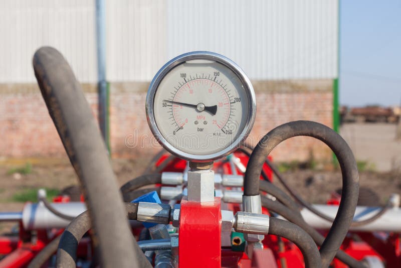 Chiller Water Pump With Pressure Gauge On White Background Stock Photo