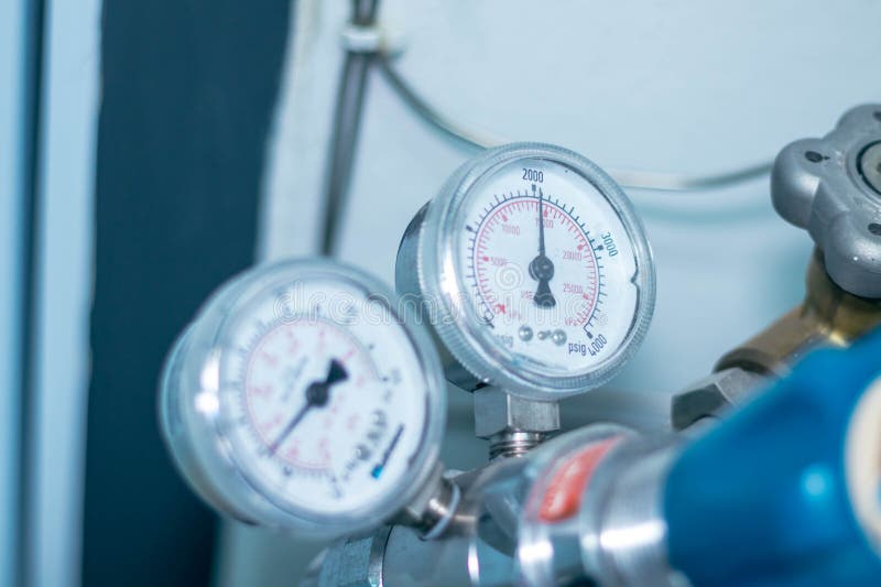 Pressure Gauge on a Gas Regulator in a Laboratory Analytical Equipment Stock Image Image of