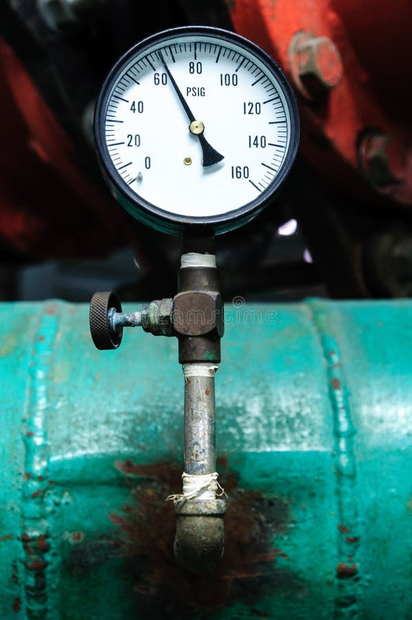 Pressure Gauge on Green Pipe Stock Image Image of pipeline
