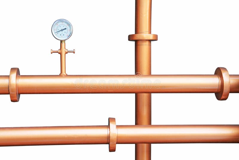 Pressure Gauge Meter Installed on Copper Pipes Stock Image Image of