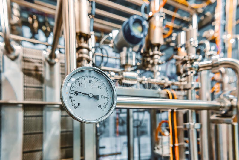 Pressure Gauges Mounted on the Pipeline. Stock Image - Image of steel ...