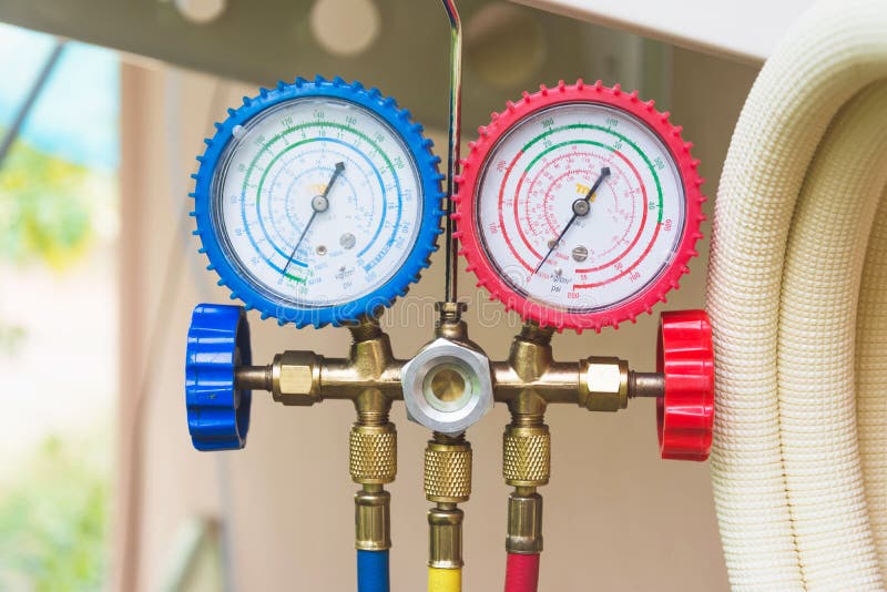 Pressure Meter on Air Conditioner Stock Image Image of technician