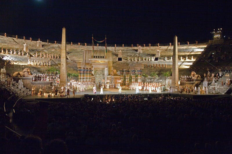 VERONA, ITALY - August 05: stage of the opera Aida from Verdi in the arena of verona August 05,2009, Verona, Italy. VERONA, ITALY - August 05: stage of the opera Aida from Verdi in the arena of verona August 05,2009, Verona, Italy.