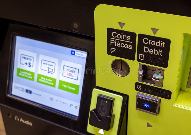 Presto card fare payment machine at the entrance of Toronto public transportation TTC subway station