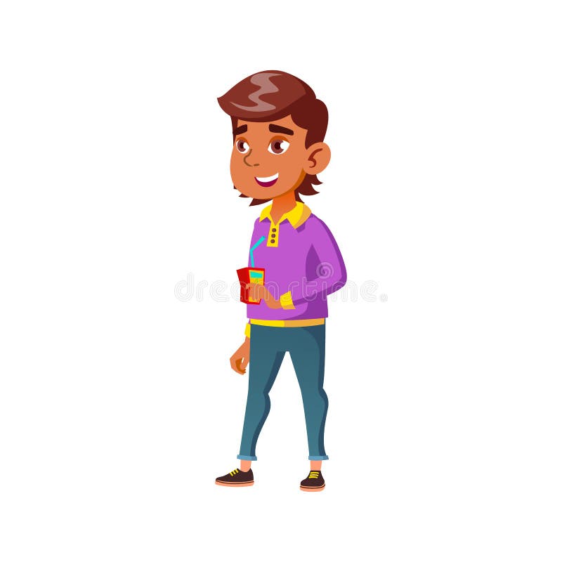 preteen boy drinking juice from package in park cartoon vector. preteen boy drinking juice from package in park character. isolated flat cartoon illustration