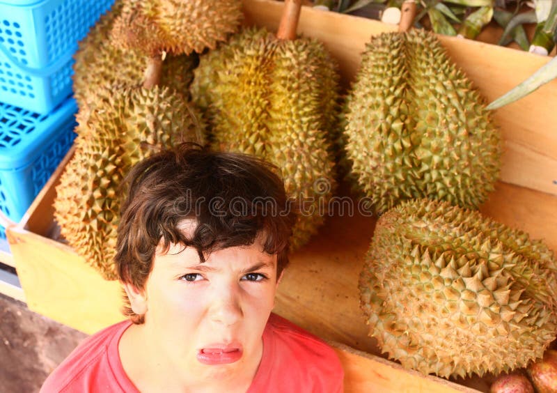 Preteen boy smell durian