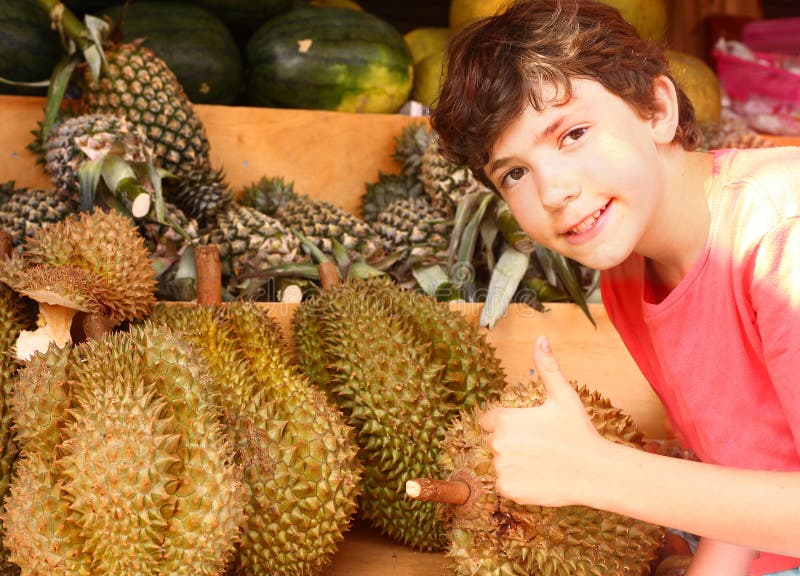 Preteen boy smell durian