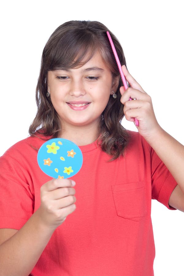 Preteen girl combing