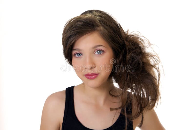 Portrait of a Little Girl 12 Years Old Smiling, she is in a Blue Denim  Shorts Stock Image - Image of hair, face: 112463335