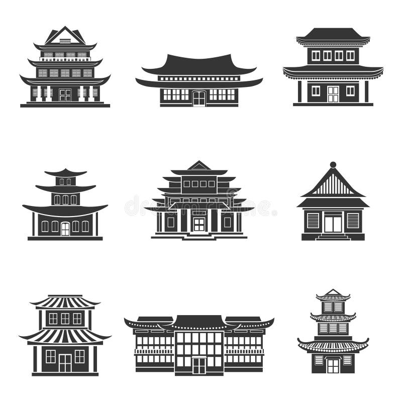 Preto chinês dos ícones da casa ilustração do vetor Preto chinês dos ícones da casa ilustração do vetor