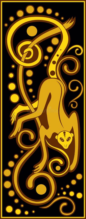 Preto chinês estilizado do horóscopo e ouro - macaco ilustração do vetor Preto chinês estilizado do horóscopo e ouro - macaco ilustração do vetor